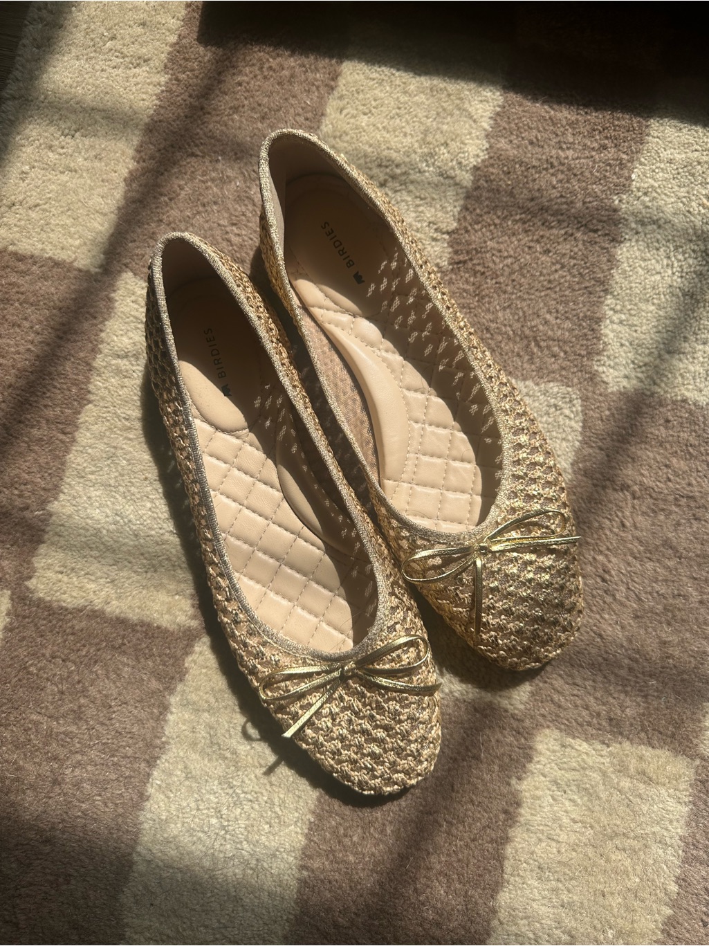 Birdies Metallic Gold Braided Ballet Flats With Bow
